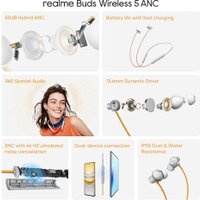 Наушники Realme Buds Wireless 5 ANC (серебристый/оранжевый)