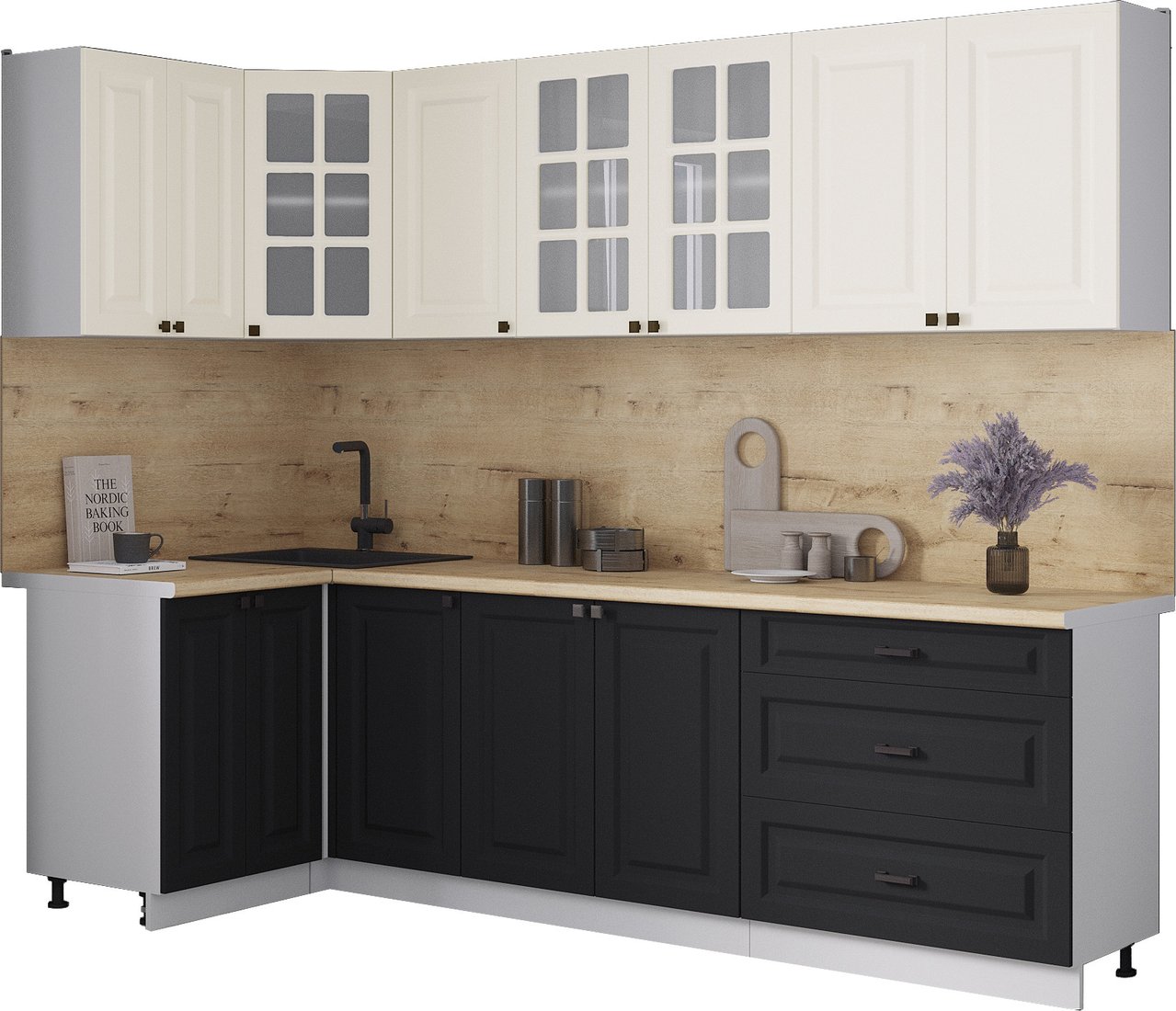 

Готовая кухня Интерлиния Мила Деко 1.2x2.6 (черный/белый/дуб бунратти)