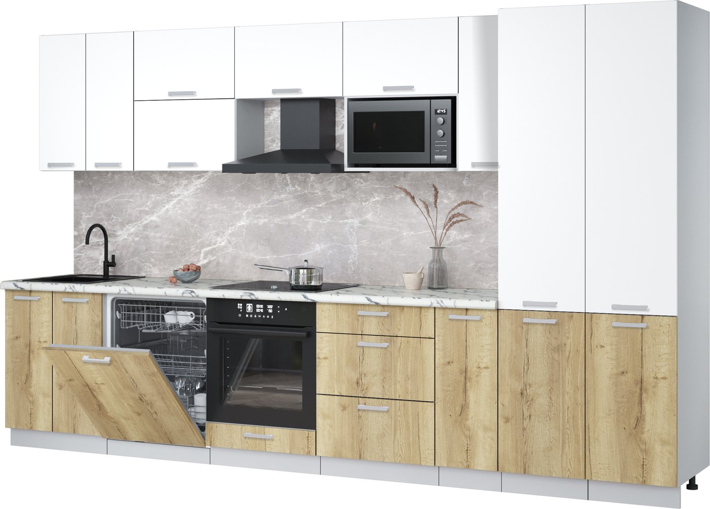 

Готовая кухня Интерлиния Мила Лайт 3.5-ПМ2 (белый платинум/дуб золотой/белый гранит)