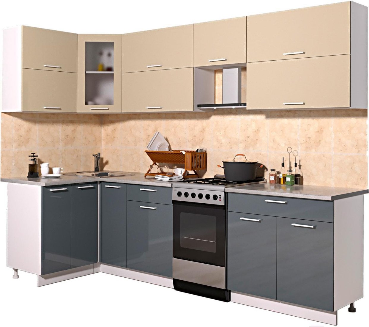 

Готовая кухня Интерлиния Мила Gloss 50-12x27 (ваниль/асфальт глянец)