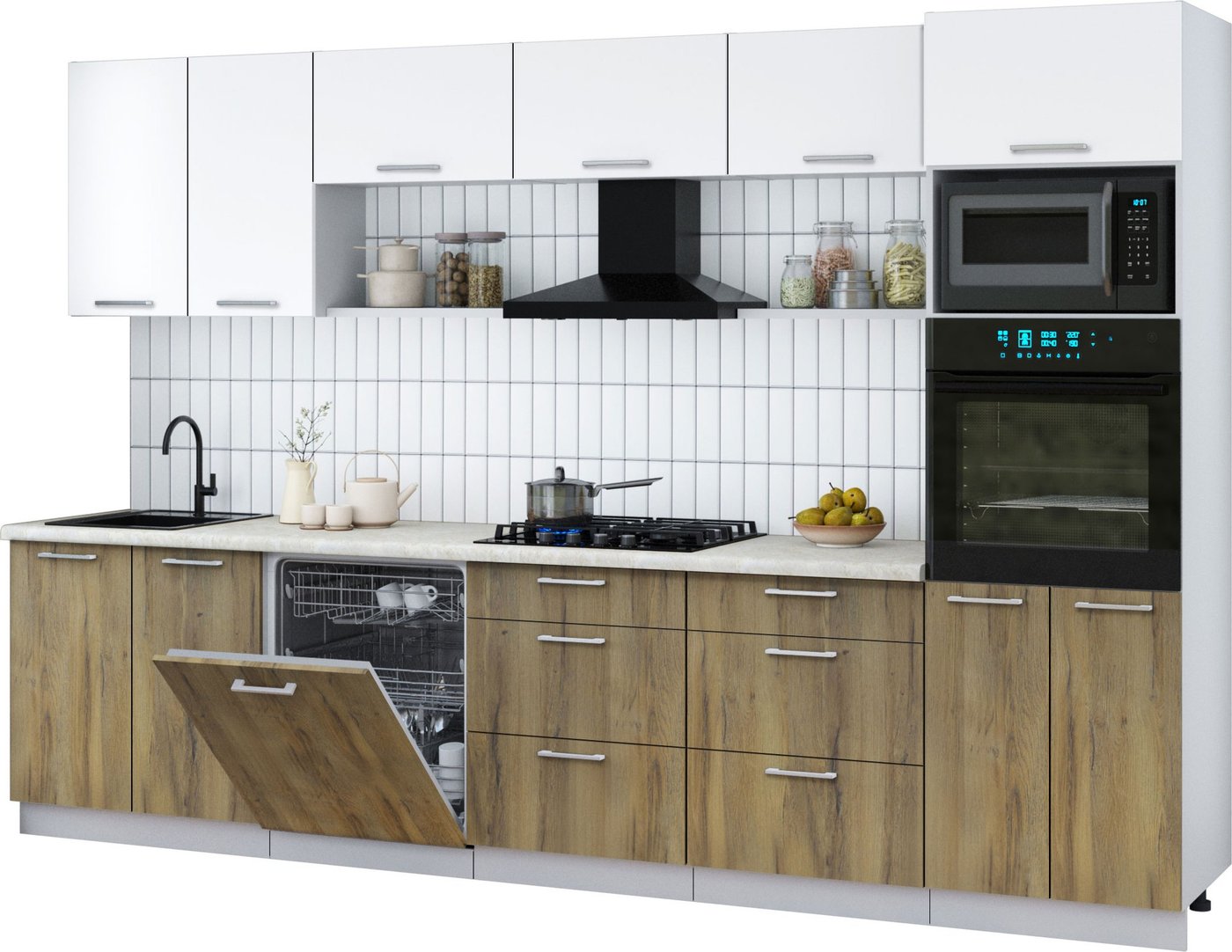 

Готовая кухня Интерлиния Мила Gloss 3.2-ПМ1 (дуб вотан/белый/опал светлый)