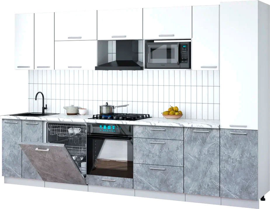 

Готовая кухня Интерлиния Мила Gloss 3.2-ПМ2 (керамика/белый/белый гранит)