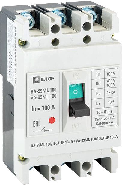 

Выключатель автоматический EKF Basic ВА-99МL 100100А 3P 18кА mccb99-100-100mi