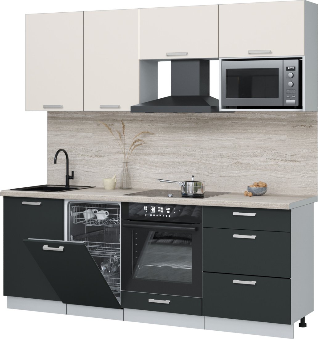 

Готовая кухня Интерлиния Мила Лайт 2.15-ПМ4 (персидский жемчуг/антрацит/травертин серый)