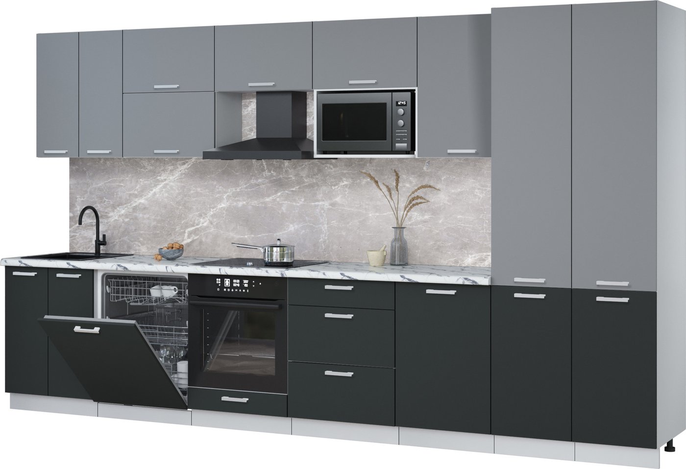 

Готовая кухня Интерлиния Мила Лайт 3.7-ПМ2 (серебро/антрацит/белый гранит)