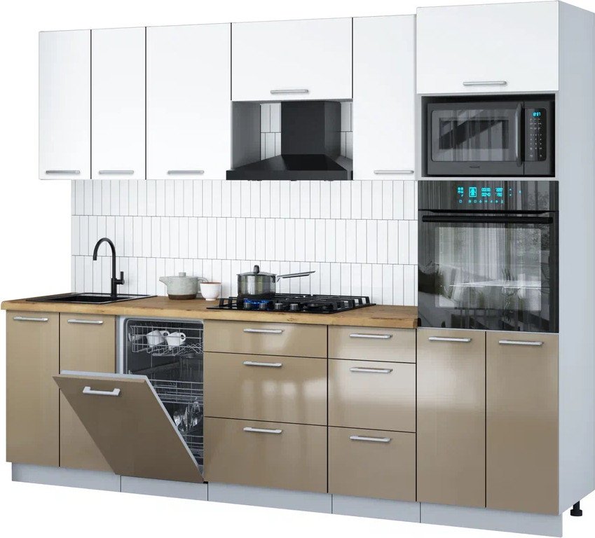 

Готовая кухня Интерлиния Мила Gloss 2.65-ПМ3 (капучино глянец/белый/дуб бунратти)