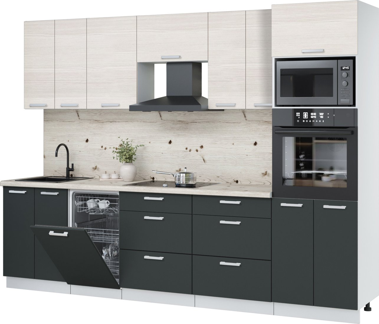 

Готовая кухня Интерлиния Мила Лайт 2.85-ПМ3 (вудлайн кремовый/антрацит/бискайская сосна)