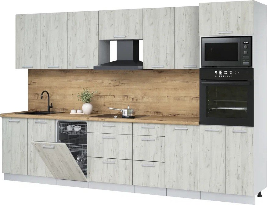 

Готовая кухня Интерлиния Мила Лайт 3.25-ПМ3 (дуб белый/дуб белый/дуб бунратти)