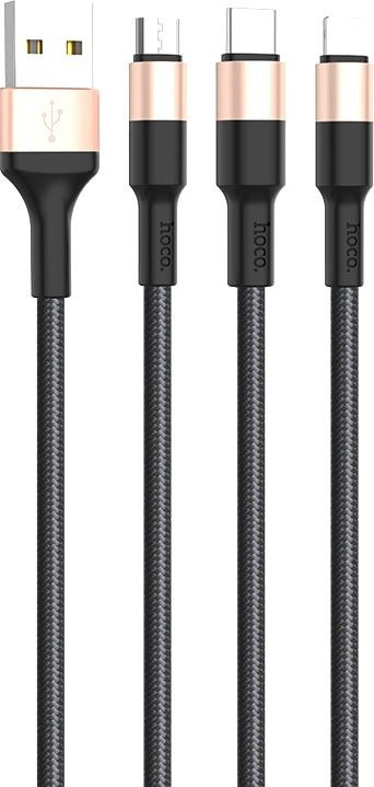 

Кабель Hoco X26 USB Type-A - USB Type-C/microUSB/Lightning (1 м, черный/золотистый)