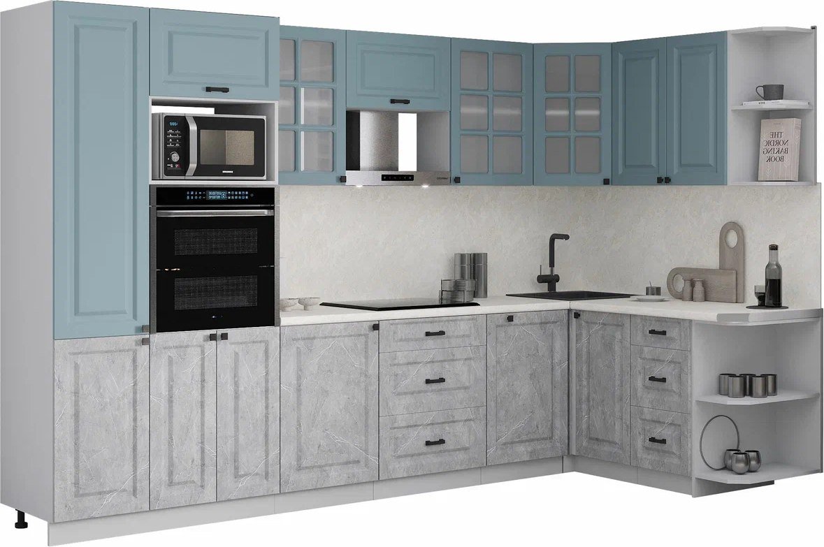 

Готовая кухня Интерлиния Мила Деко 1.68x3.2 PR (керамика/океан/опал светлый)