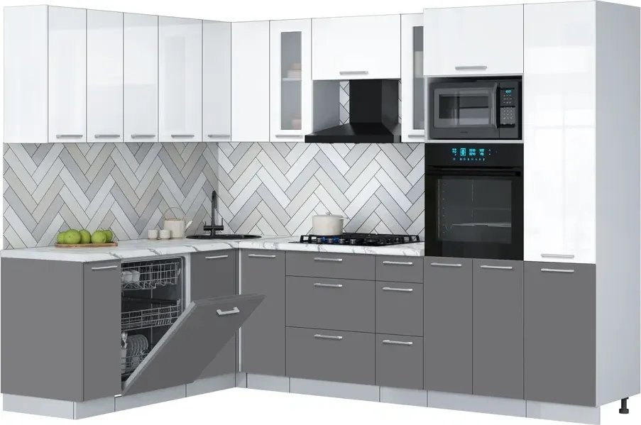 

Готовая кухня Интерлиния Мила Gloss 1.896х2.78 (серый/белый глянец/белый гранит)