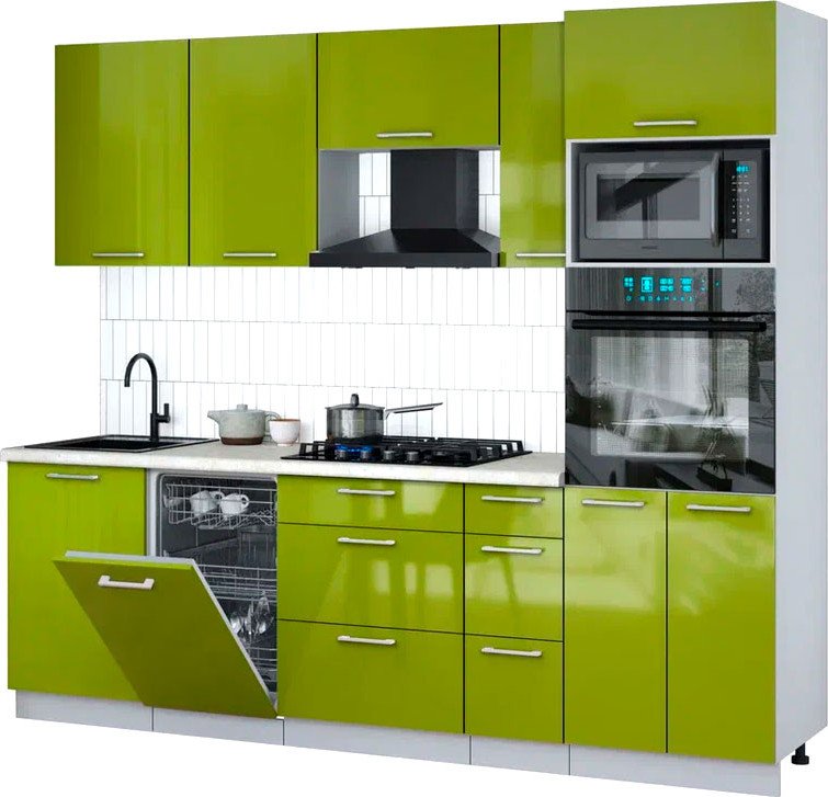 

Готовая кухня Интерлиния Мила Gloss 2.45-ПМ3 (яблоко глянец/яблоко глянец/опал светлый)