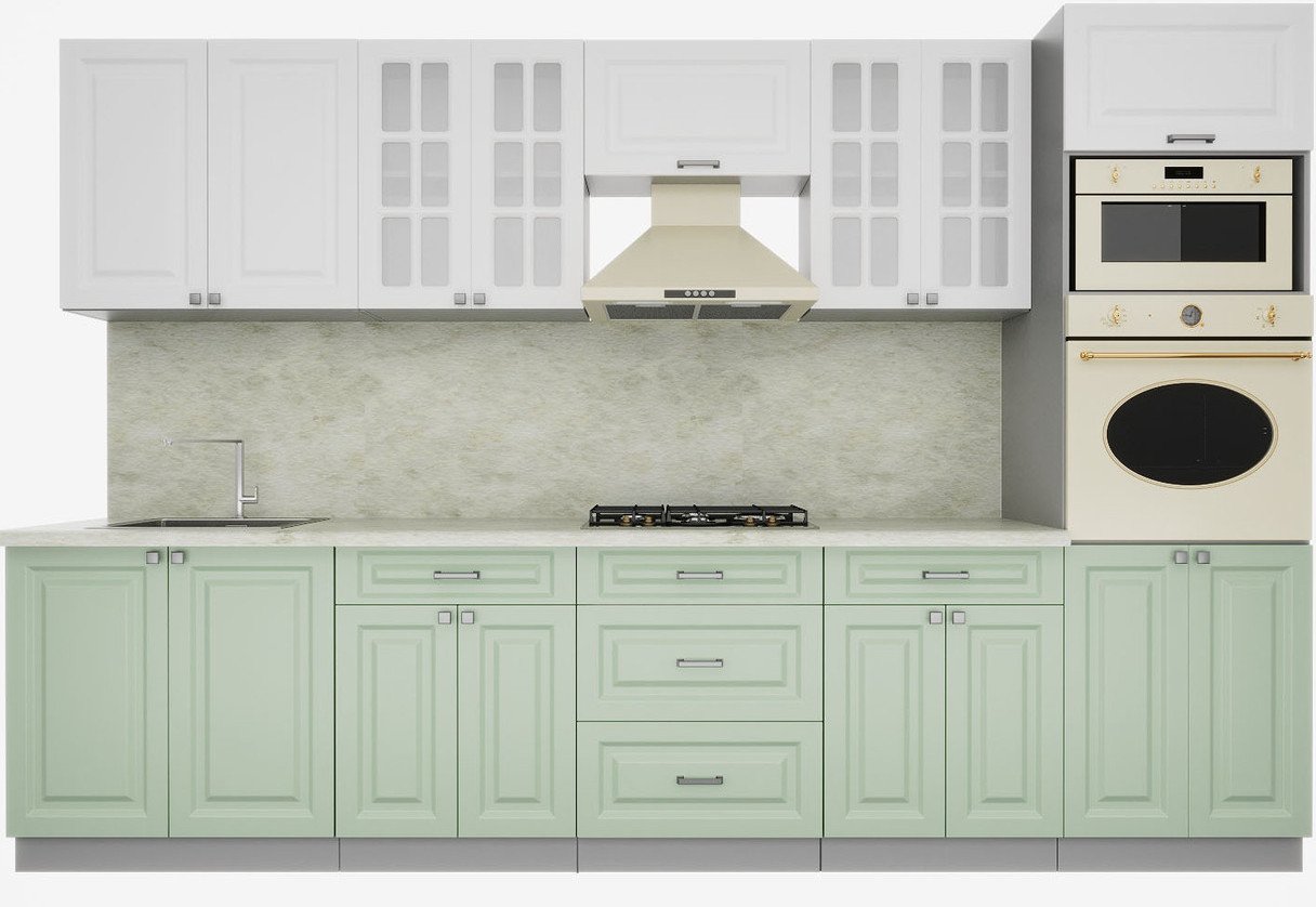 

Готовая кухня Интерлиния Мила Деко 3.2 (белый-мята-опал светлый)