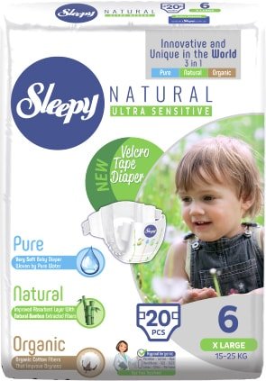 

Подгузники Sleepy Natural 6 Extra large 15-25 кг Jumbo Pack (20 шт)