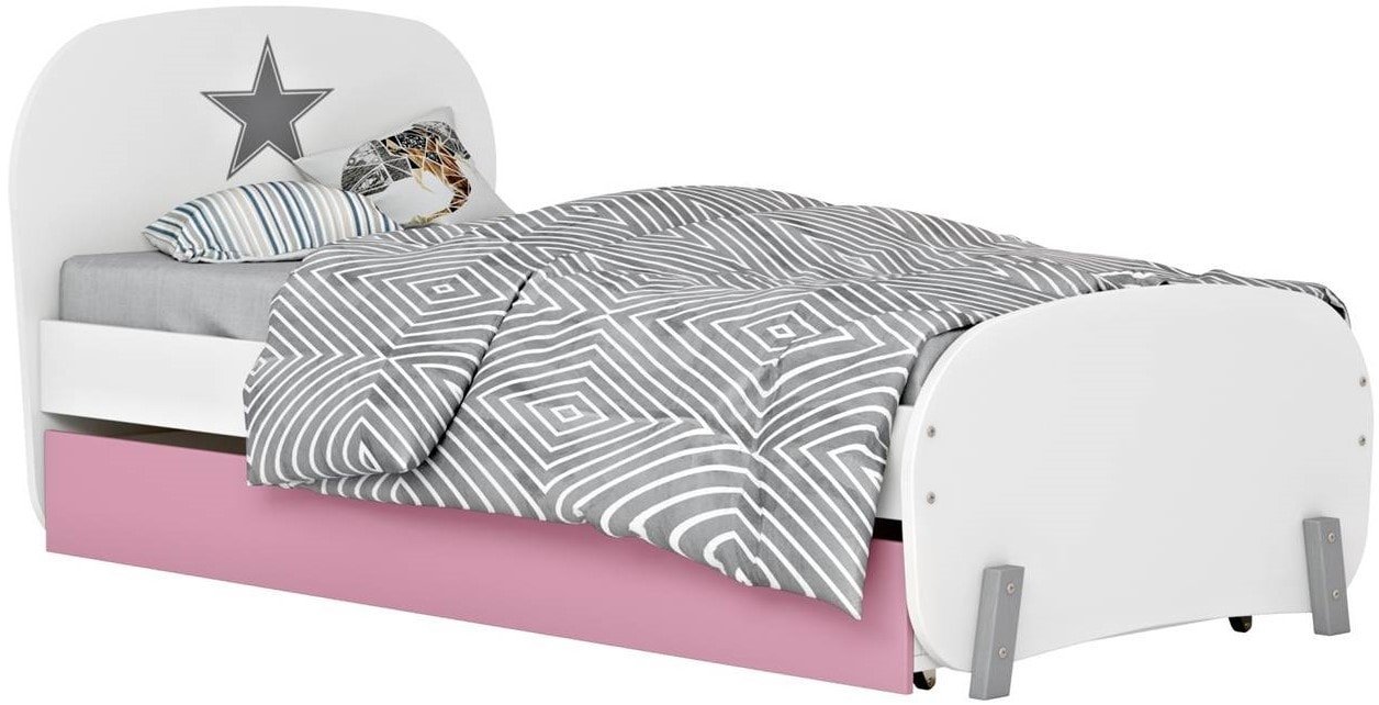 

Кровать Polini Kids Mirum 1915 190x90 (с ящиком, белый/розовый)