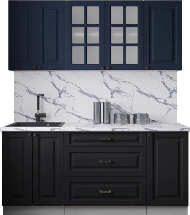 

Готовая кухня Интерлиния Мила Деко 1.8Б (черный/индиго/белый гранит)