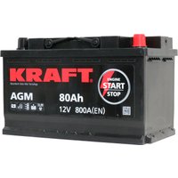 Автомобильный аккумулятор KRAFT AGM 80 R+ + Бесплатная диагностика подвески или -30% на замену масла