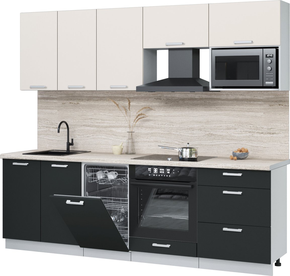 

Готовая кухня Интерлиния Мила Лайт 2.45-ПМ4 (персидский жемчуг/антрацит/травертин серый)