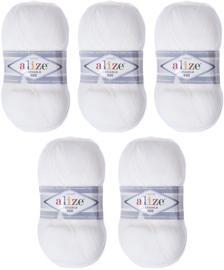 

Пряжа для вязания Alize Lanagold 800 55 (800 м, белый, 5 мотков)