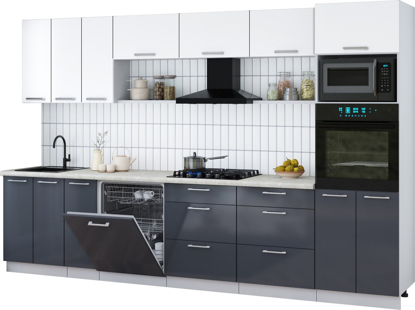 

Готовая кухня Интерлиния Мила Gloss 3.3-ПМ1-2 (асфальт глянец/белый/опал светлый)