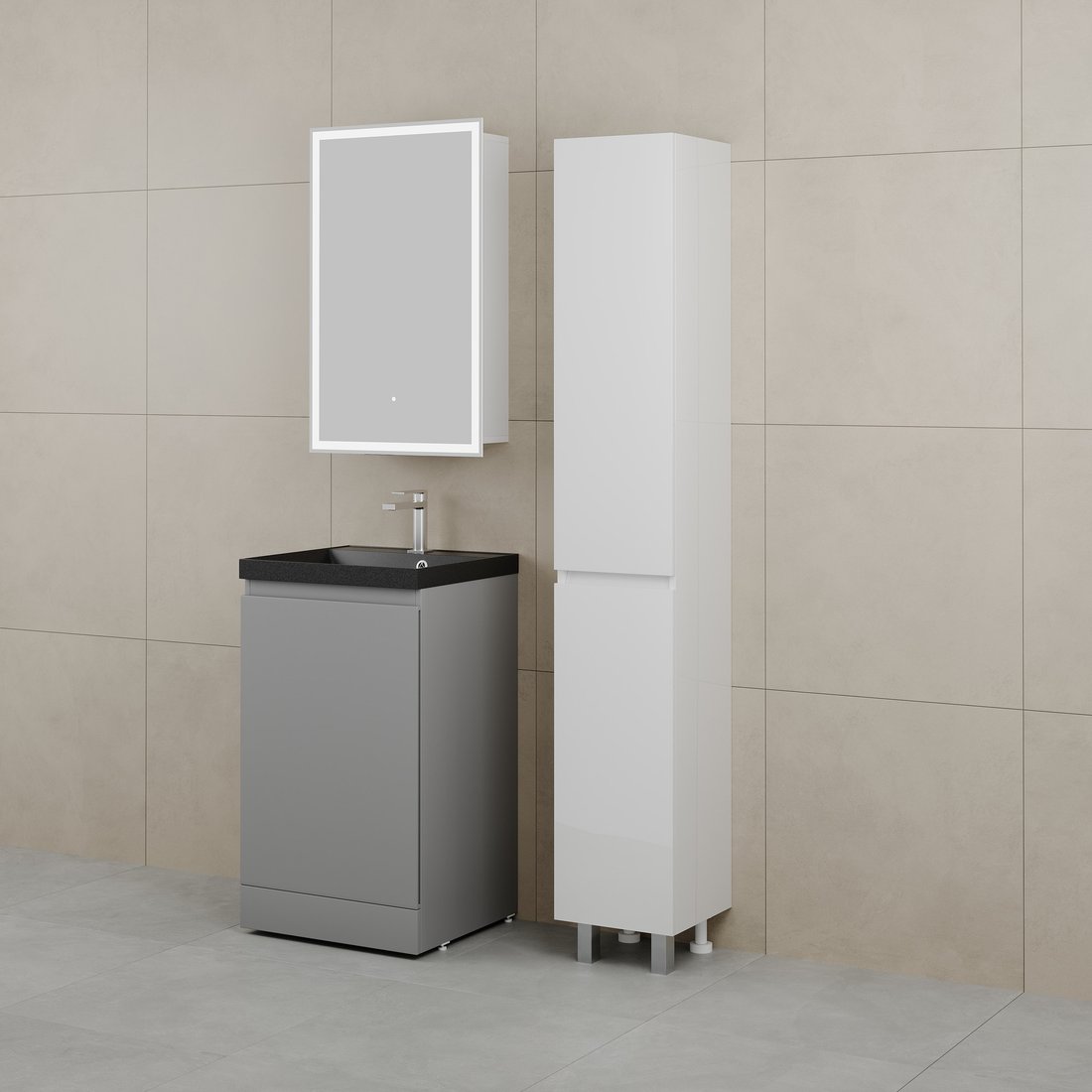 Symbolite Тумба с умывальником Батлер Люкс Plus 1 ящик + Asti 50x45 (серый/антрацит)