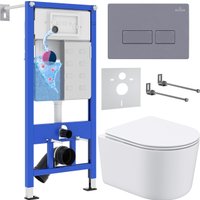 Унитаз подвесной Roxen Simple Compact в комплекте с инсталляцией StounFix Dual Fresh 6 в 1 966808 (кнопка: серый гранит)