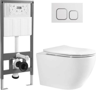 Унитаз подвесной Saniteco Torando T-203W + 501 + K02-W (с кнопкой, белый)