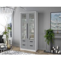 Шкаф-витрина Интерлиния Концепт КТ-ШВ2 с подсветкой (серебро/белый платинум)