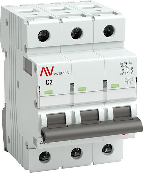 

Выключатель автоматический EKF Averes AV-6 3P 2A (C) 6kA mcb6-DC-3-02C-av