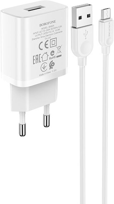 

Сетевое зарядное Borofone BA52A microUSB (белый)