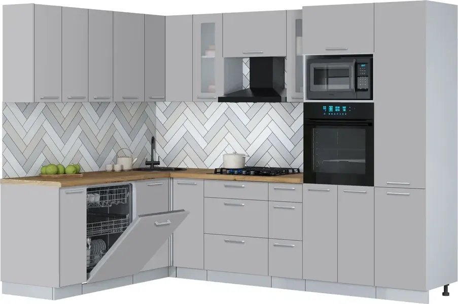 Готовая кухня Интерлиния Мила Gloss 1.896х2.78 (грей/грей/дуб бунратти)