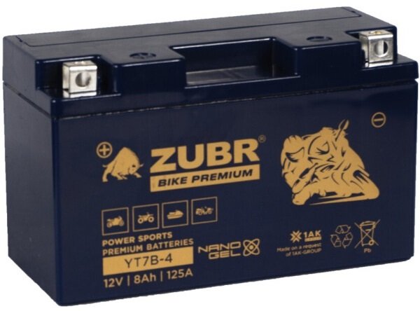 

Мотоциклетный аккумулятор Zubr Premium YT7B-4 L+ (8 А·ч)