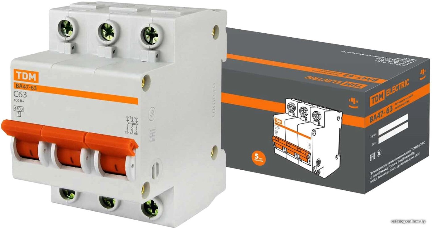 Выключатель автоматический TDM Electric ВА 47-63 3Р 63А (С) 4.5кА SQ0218-0025