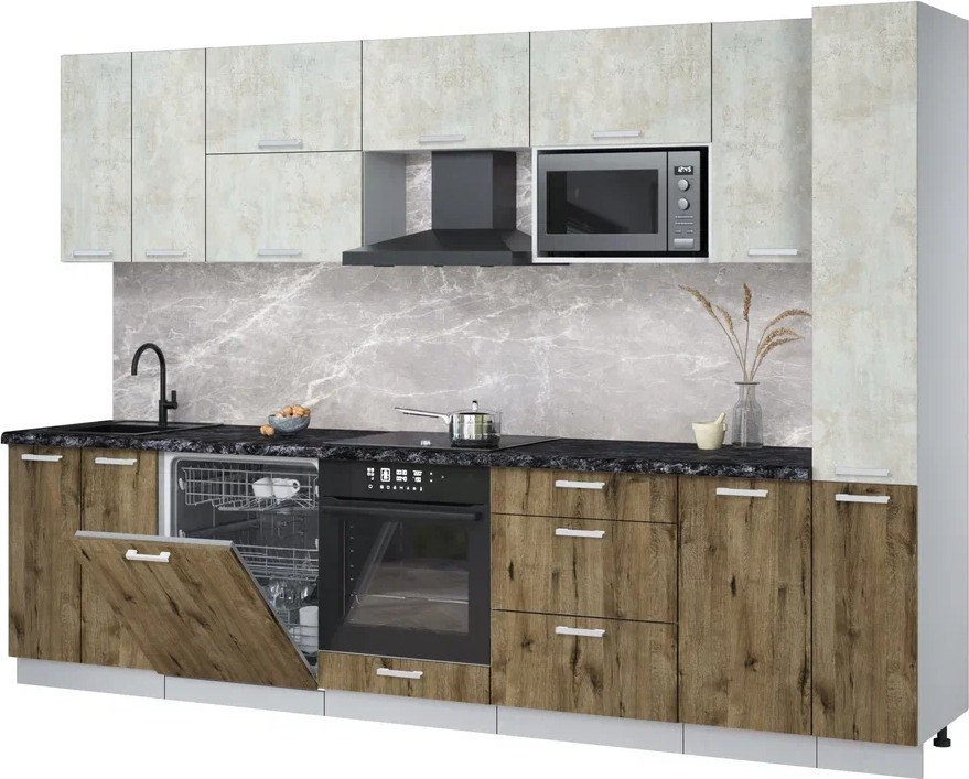 

Готовая кухня Интерлиния Мила Лайт 3.1-ПМ2 (бетон лайт/дуб веллингтон/кастилло темный)