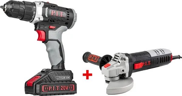 

P.I.T. PSR18-D5 + PWS125-C6 (шуруповерт, болгарка, 2 АКБ, кейс)