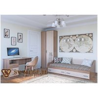 Кровать-тахта SV-Мебель Город 200x90 (одинарная, 2 ящика, ясень шимо темный/светлый) в Солигорске