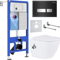 Унитаз подвесной Roxen Antares Bidet в комплекте с инсталляцией StounFix Dual Fresh 6 в 1 963184 (кнопка: черное стекло)