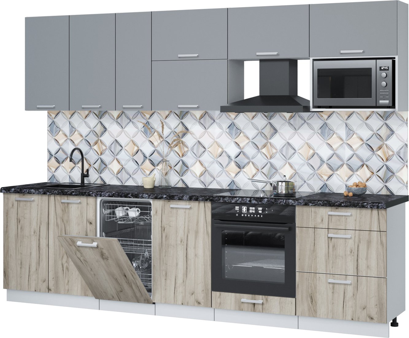 

Готовая кухня Интерлиния Мила Лайт 2.9-ПМ4 (серебро/дуб серый/кастилло темный)