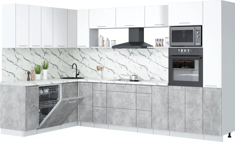 

Готовая кухня Интерлиния Мила Лайт 1.896х3.28 (белый платинум/бетон/белый гранит)