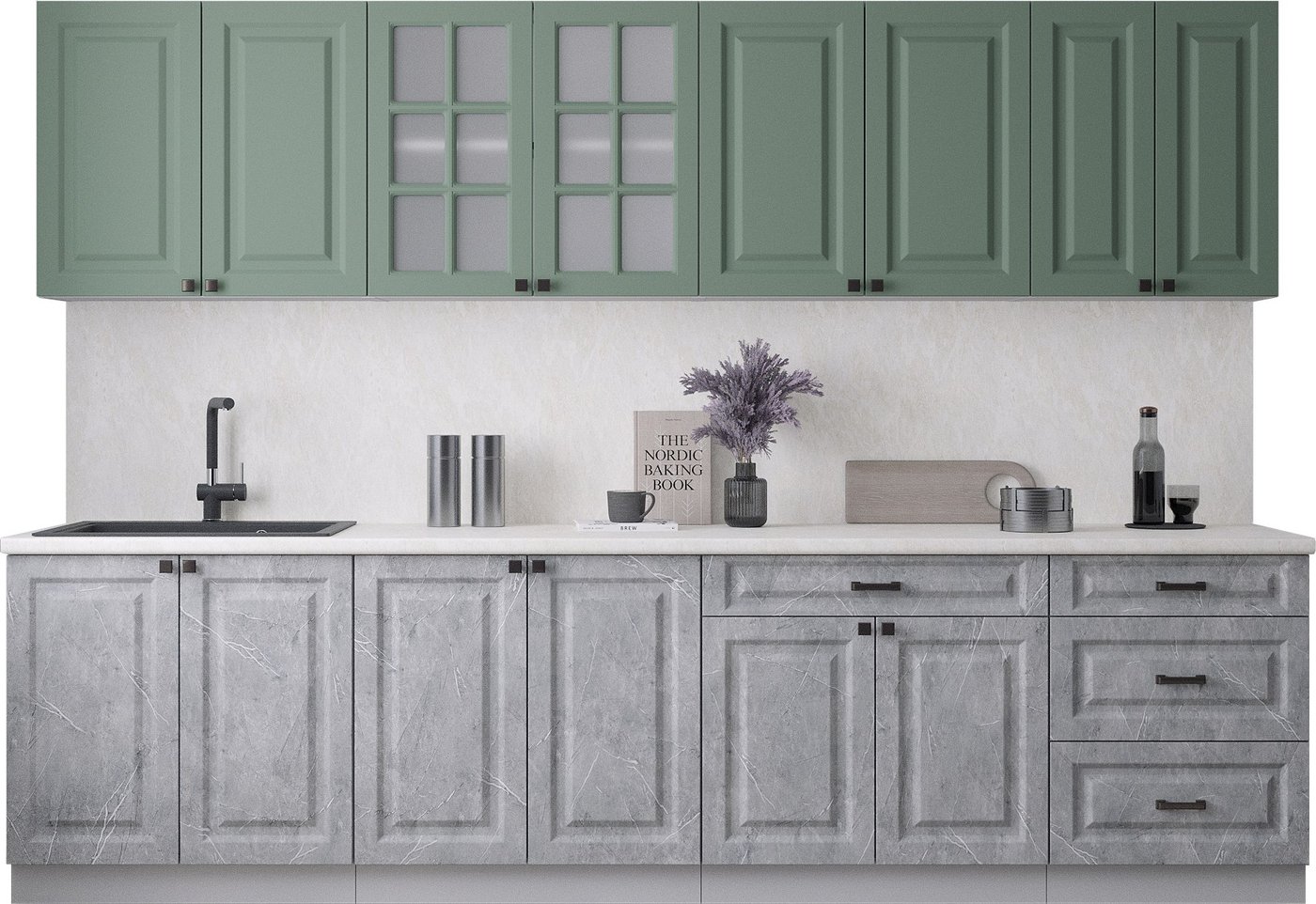 

Готовая кухня Интерлиния Мила Деко 3.0Б (керамика/мята/опал светлый)