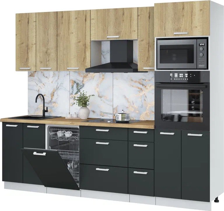 

Готовая кухня Интерлиния Мила Лайт 2.55-ПМ3 (дуб золотой/антрацит/дуб бунратти)