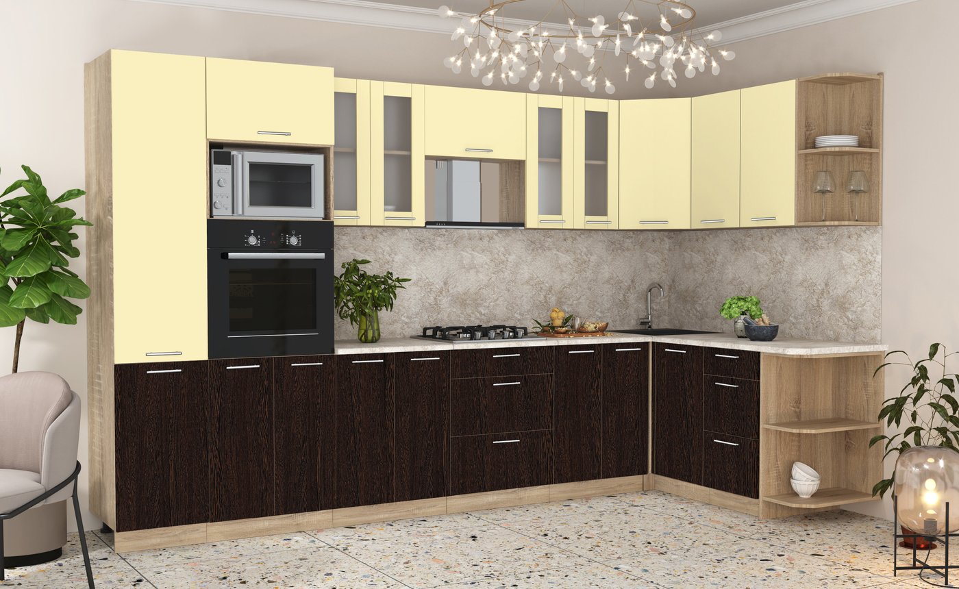 

Готовая кухня Интерлиния Мила 1.68x3.4 правая (ваниль/дуб венге/малага)