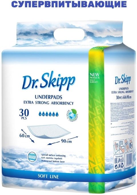 

Набор одноразовых пеленок Dr.Skipp С суперабсорбентом 60x90 (30 шт)