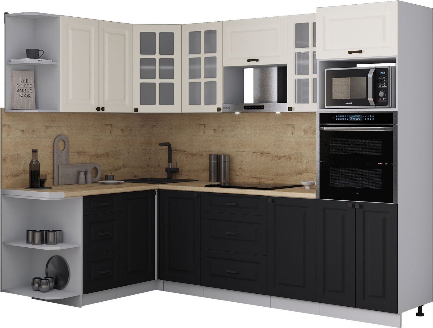 

Готовая кухня Интерлиния Мила Деко 1.68x2.6 LV (черный/белый/дуб бунратти)