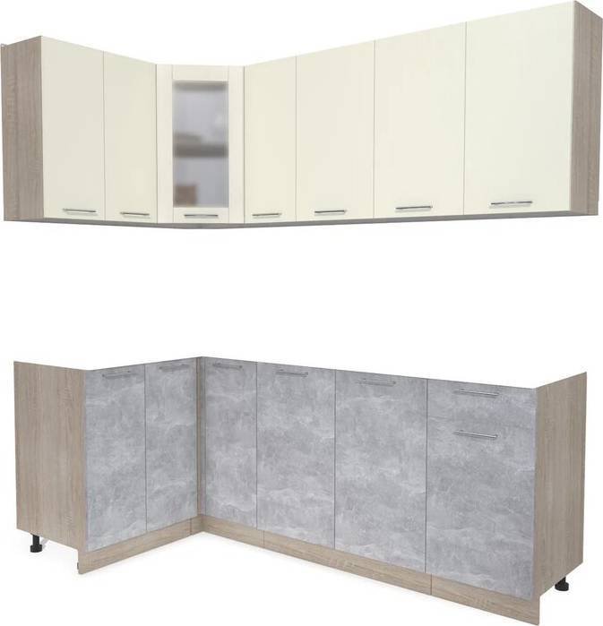 

Готовая кухня Интерлиния Мила 12x21 без столешницы (ваниль/бетон)