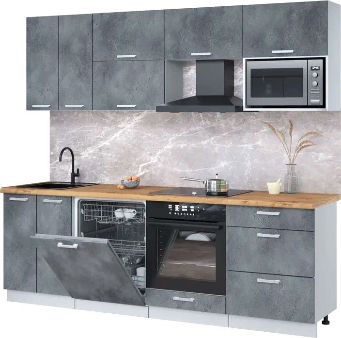 

Готовая кухня Интерлиния Мила Лайт 2.4-ПМ2 (бетон портленд/бетон портленд/дуб бунратти)