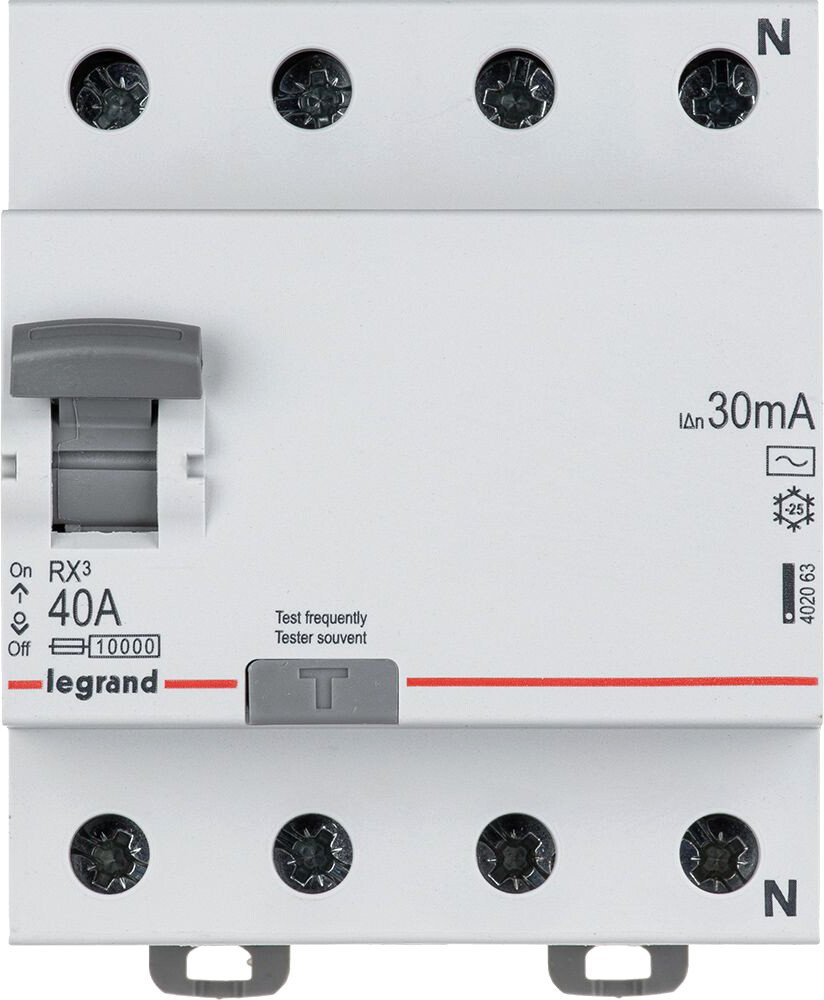 

Устройство защитного отключения Legrand RХ3 4P 40A 30mA 10kA 4M тип АС 402063
