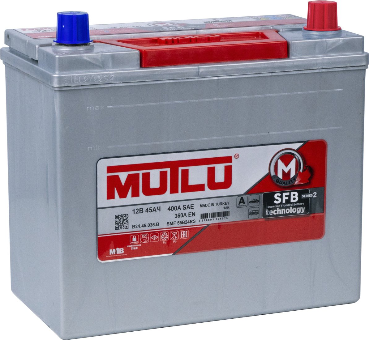 

Автомобильный аккумулятор Mutlu (45 Ah) 360 A, 12 V Обратная, R+ B24 B24.45.036.A