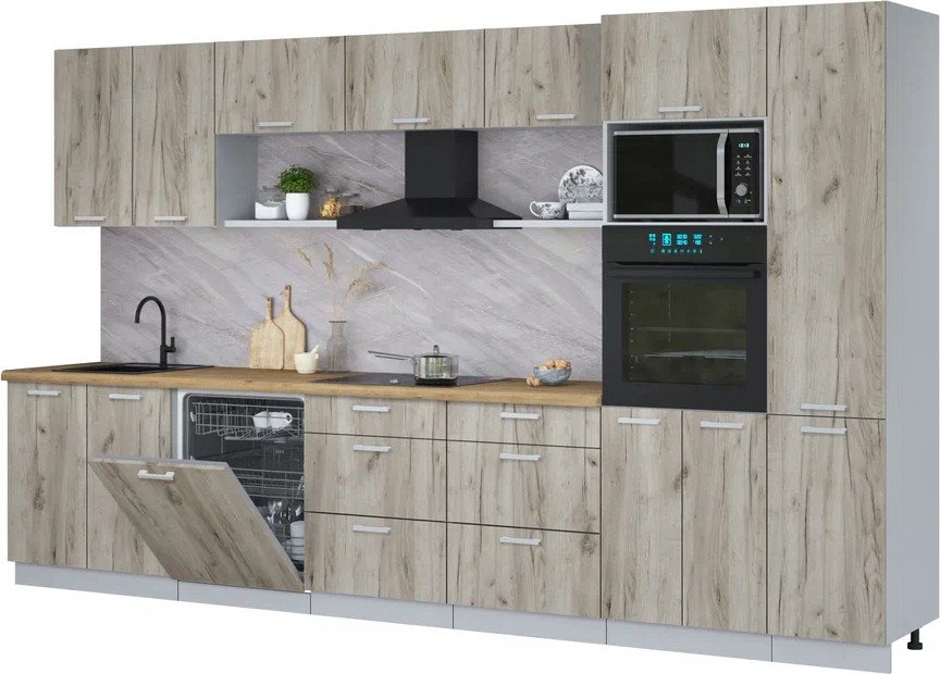 

Готовая кухня Интерлиния Мила Лайт 3.6-ПМ1 (дуб серый/дуб серый/дуб бунратти)