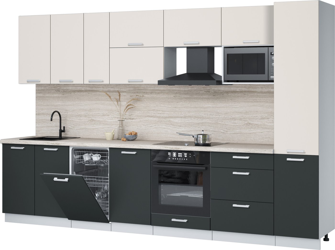 

Готовая кухня Интерлиния Мила Лайт 3.3-ПМ4 (персидский жемчуг/антрацит/травертин серый)